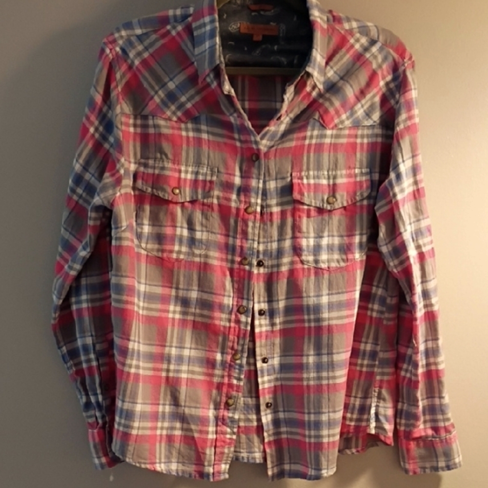 Jachs Girlfriend Pink and Blue Plaid Casual Shirt